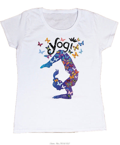 T-Shirt blanc femme Yoga méditation haut "Yogi" belle papillon Yoga Harajuku t-shirts